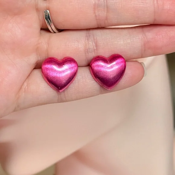 Elegant Pink Heart Stud Earrings - Picture 10 of 10